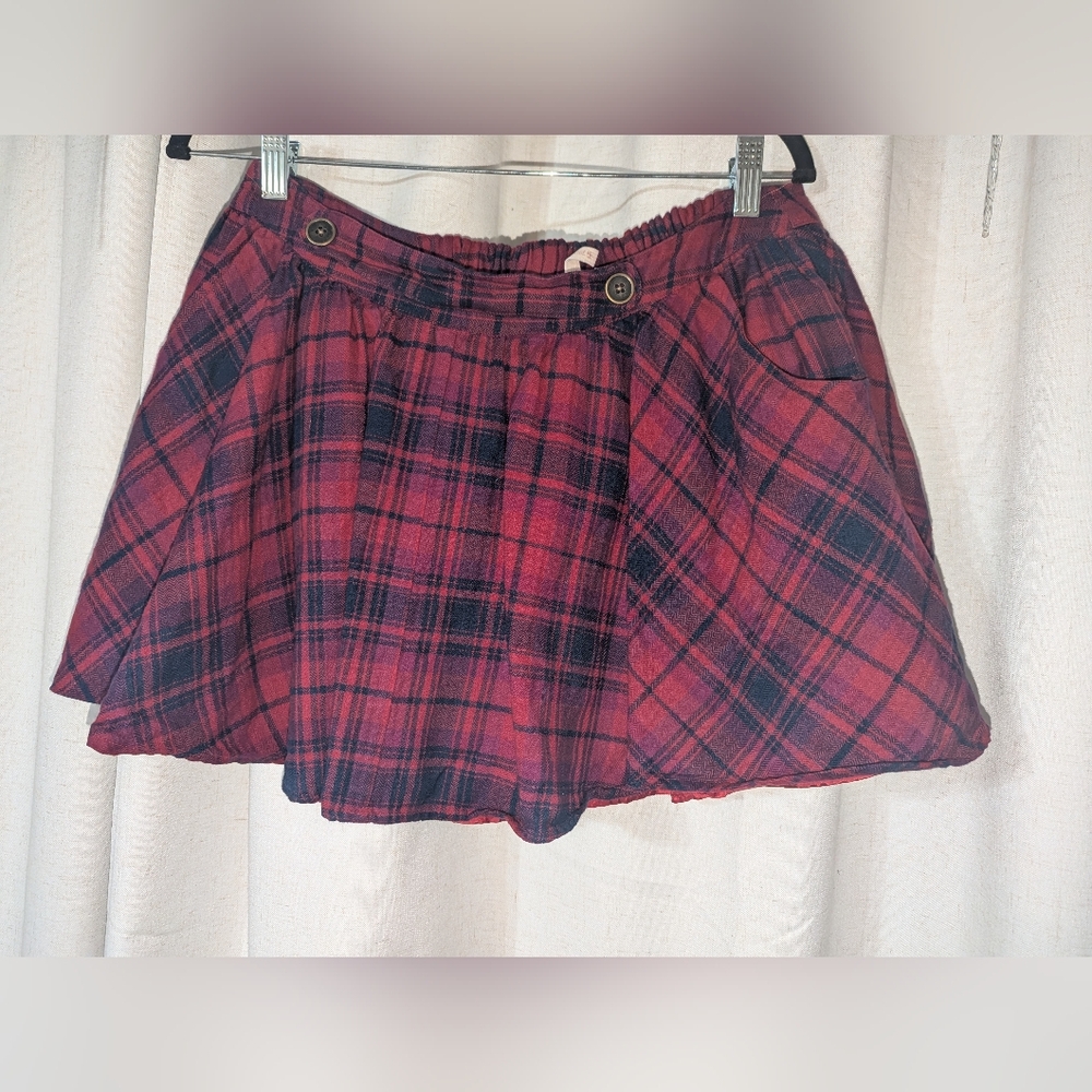 NWOT Red Camel 100% Cotton Plaid Mini Skirt With Pockets